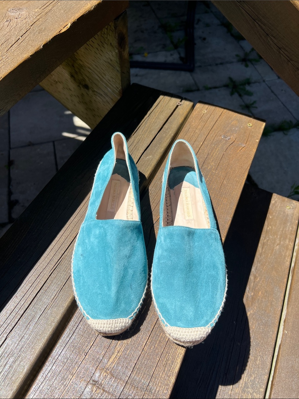 Teal Suede Slip-Ons. Size 38